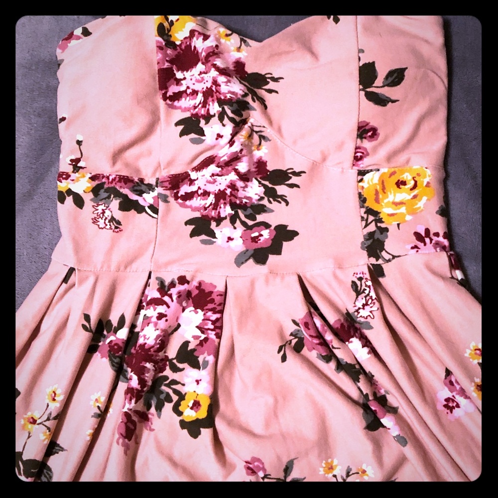 Pink floral strapless dress